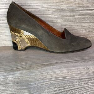 Vintage Joseph suede leather upper lining + sole Patchwork patterned wedge heel